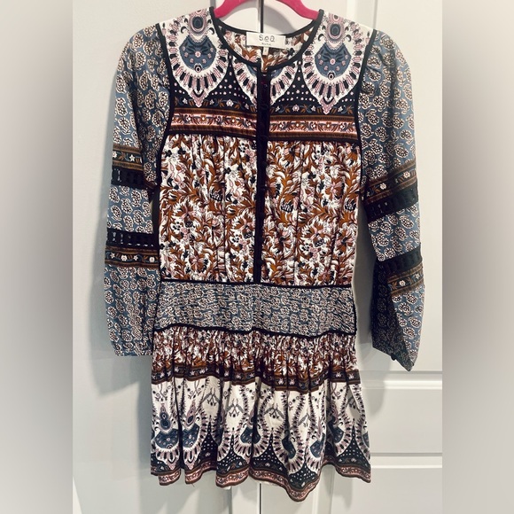 Sea New York Gemma Long Sleeve Mini Peasant Dress, Size 2 - Picture 3 of 9